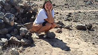 in the camping grounds, an 18+ teen risks it all by giving her boyfriend a blowjob while pissing publicly