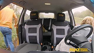 fake driving school - blonde mar bella learns outdoors