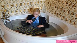 Drenched school girl sophia smith enjoys bathtime fun splish splash