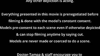 Lainey's pussy gets blasted with cum backstage, featuring ball licking, humiliation, and latex gloves in a shaved scene.