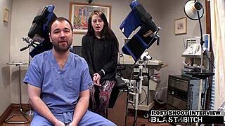 Lainey's pussy gets blasted with cum backstage, featuring ball licking, humiliation, and latex gloves in a shaved scene.