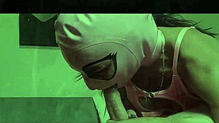 Milf gives perfect blowjob in fishnets and heels with cum swallow