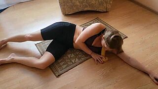The hot yoga milf squirted a lot during her kinky masturbation.