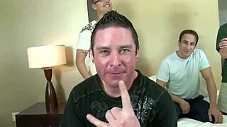 Kayla is a mature woman who gets fucked by several men in this gangbang. She moans as they lick and finger her shaved pussy.