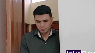 Big-assed Argentine seduces boss while stepson spies and fucks her