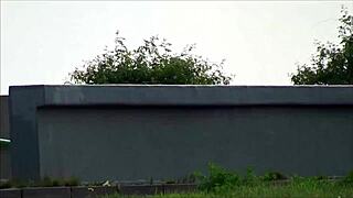 Busty Girl in Public Gangbang Threesome Sex by Busy Highway