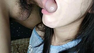 damn, that chubby asian babe's blowjob and deepthroat skills are blowing my mind in this homemade creampie