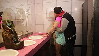 hey, check out this milf slut fucking big cock in party bathroom voyeur style