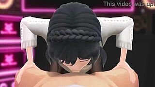 MMD girl feels intense pleasure in blowjob scene.
