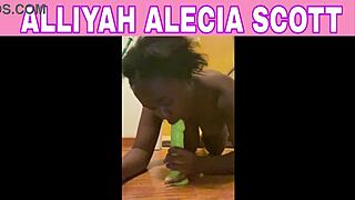 Sexy ebony amateur rides dildo, sucks toy solo