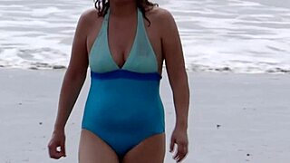 on the beach my wife strips naked and urinates looking for a man to fuck her