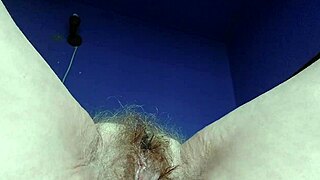 Granny plays with cucumber on hairy beaver