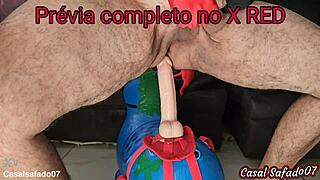 Husband intensely fucks on complete pula pula toy in x red