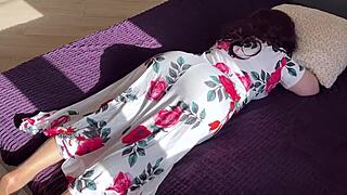 The stepmom lay down on the bed but the stepson disturbed her 😏