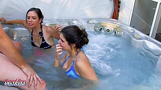 Petite Hotties Jamie Litton and Vicky Rub Tits and Share Cock