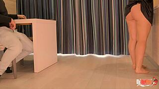 Big ass stepmom sees stepson's boner in the kitchen. She fucks him passionately.