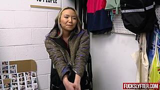 the jacket mishap asia lee kneels for a creamy conclusion