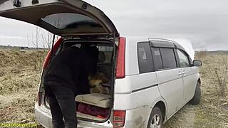 real teen couple fucks wildly in the backseat of the car