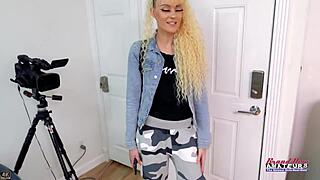 Petite blonde Sassy's pussy fingered and fucked until she eats cum