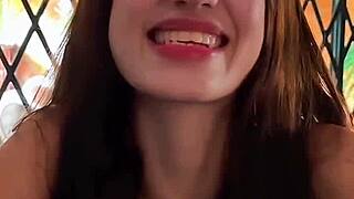 horny 18yo brunette sucking balls deep, petite latina with big tits deepthroating and rimming