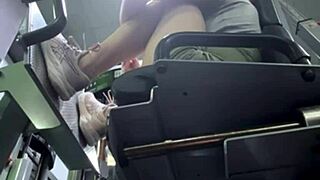 horny beauty masturbates in fit gym massaging pussy and squirting on bench