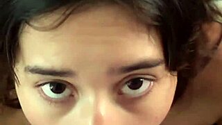 horny 18yo brunette sucking balls deep, petite latina with big tits deepthroating and rimming