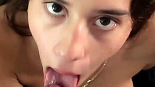 horny 18yo brunette sucking balls deep, petite latina with big tits deepthroating and rimming