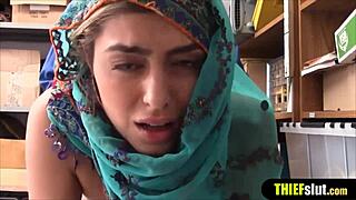 Cute hijab-wearing girl gets passionately taken on mall security cameras