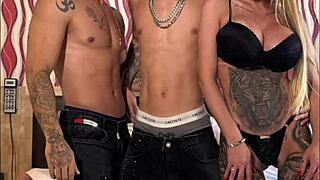 Intense anal threesome with huge cock and orgasms