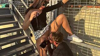 Skinny Teen Crossdresser Fucks Work Boss On Stairs