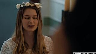 lesbian stepsis licks stepbro's big tits bride pussy in hairy taboo