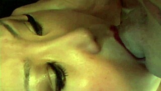 Curvy asian sits on big white cock on sofa