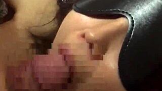 blindfolded training erotic young wife serving single man with tongue-licking blowjob