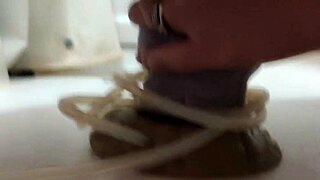 In the shower, an amateur explores the extra large Apollo Bad Dragon dildo.