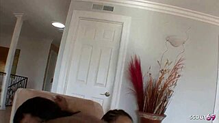 She moans, Slim ebony teen fucked with cum on foot