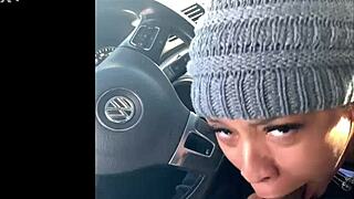 Ebony Snowboarder Gives Blowjob In Car With Ass Worship Ball Licking Choking Deepthroat Gagging Facial Swallow!