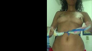 Teasing in a red bikini, that juicy shaved pussy looks so tight and wet