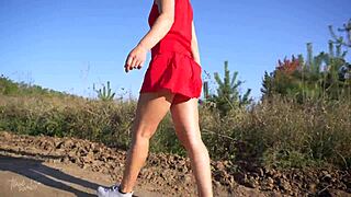 Girl in short dress walks outdoor flashing butt 😏