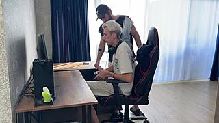 stepfather teaches stepson to fuck girl squirt and pound pussy