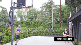 Petite teen sia wood learns basketball from friend