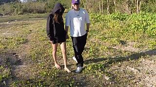 petite girl feels intense pleasure in outdoor anal creampie with big black cock