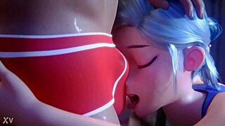 Animated threesome contrasts standing doggystyle