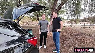 Outdoor vloggers turn vanessa marie's face into cum dump in group mmf action