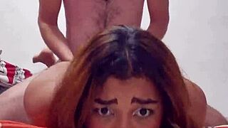 intense bareback fucking with my latina girlfriend, cumming deep inside her natural big tits