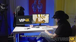 Mature wife intensely cheats in hotel wearing stockings and tattoo