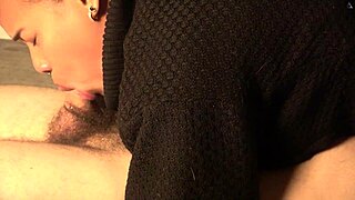 She performs extreme deepthroat and gagging on hairy veiny cock