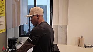 Muscular saleswoman rides client with big black cock