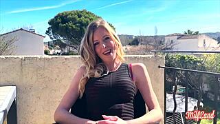 Does this cheerful french blonde milf love sucking cocks in lingerie?