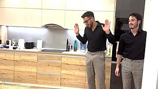 Real estate agent takes three cocks at work in double penetration with destroyed ass