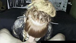 cute goth cosplayer teased by big dick